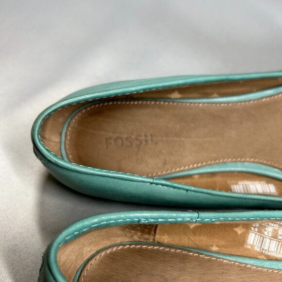 Fossil Flat Women's Size 8.5 Turquoise Leather Open Toe Butterfly - Picture 10 of 11